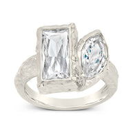 Sterling Silver Tate CZ & Molten Metal Toi et Moi Ring