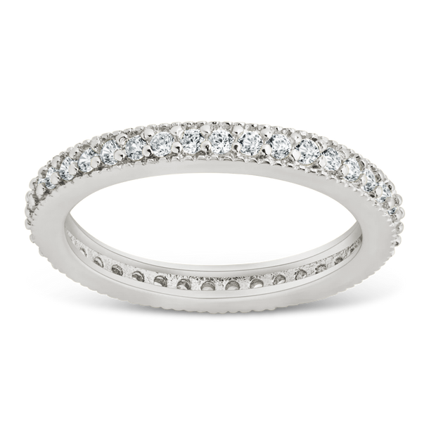 Sterling Silver 2mm Thin CZ Band Ring