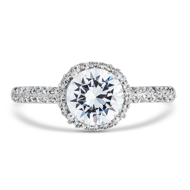 Sterling Silver Round Brilliant CZ Ring with Bead Set Border