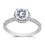 Sterling Silver Round Brilliant CZ Ring with Bead Set Border