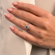 Sterling Silver Round Brilliant CZ Ring with Bead Set Border