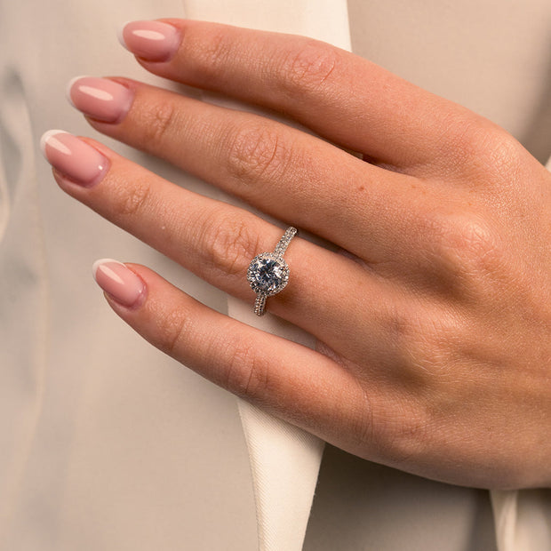 Sterling Silver Round Brilliant CZ Ring with Bead Set Border