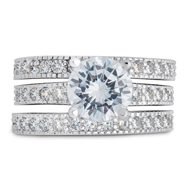 Sterling Silver Brilliant CZ with 2 Bands