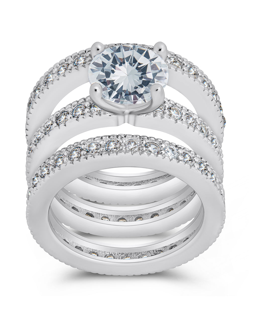 Sterling Silver Brilliant CZ with 2 Bands