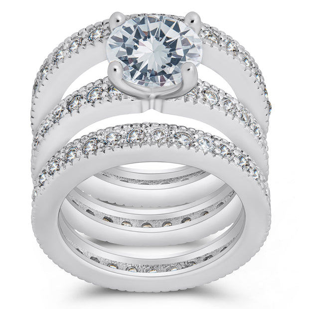 Sterling Silver Brilliant CZ with 2 Bands