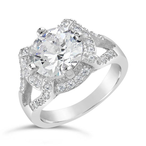 Sterling Silver Split Shank CZ Halo Ring