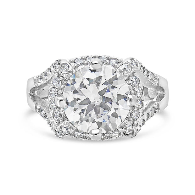 Sterling Silver Split Shank CZ Halo Ring