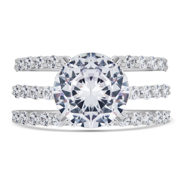 Sterling Silver Brilliant Engagement Ring Set of 3
