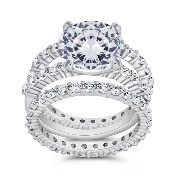 Sterling Silver Brilliant Engagement Ring Set of 3
