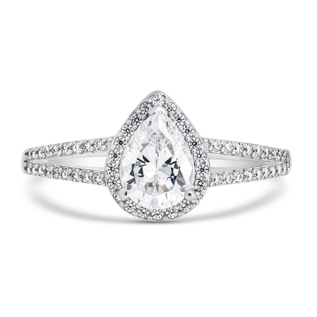 Sterling Silver CZ Pear Cut Engagement Ring