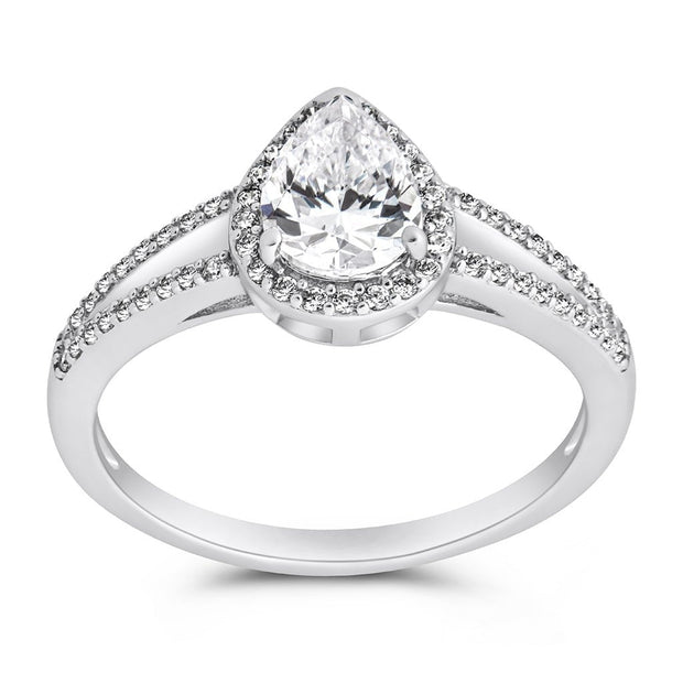Sterling Silver CZ Pear Cut Engagement Ring