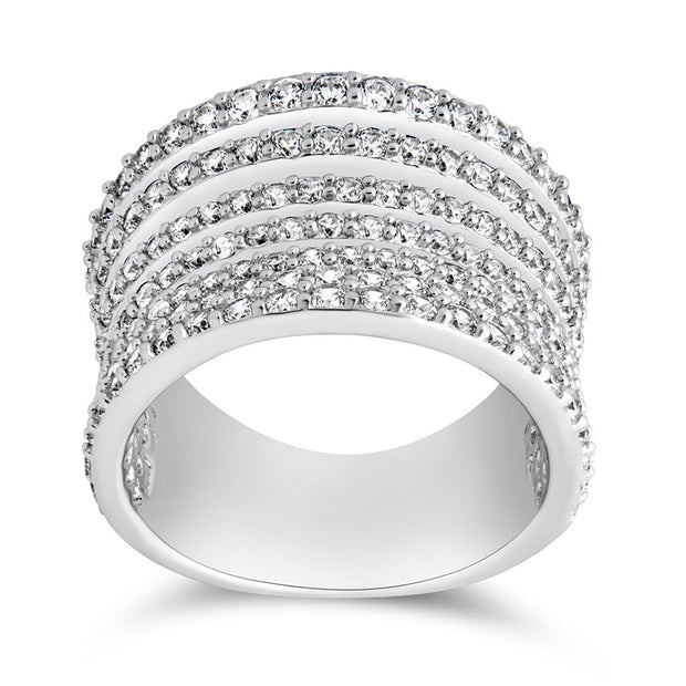 Sterling Silver CZ Multi-Row Statement Ring