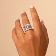 Sterling Silver CZ Multi-Row Statement Ring