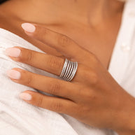 Sterling Silver CZ Multi-Row Statement Ring