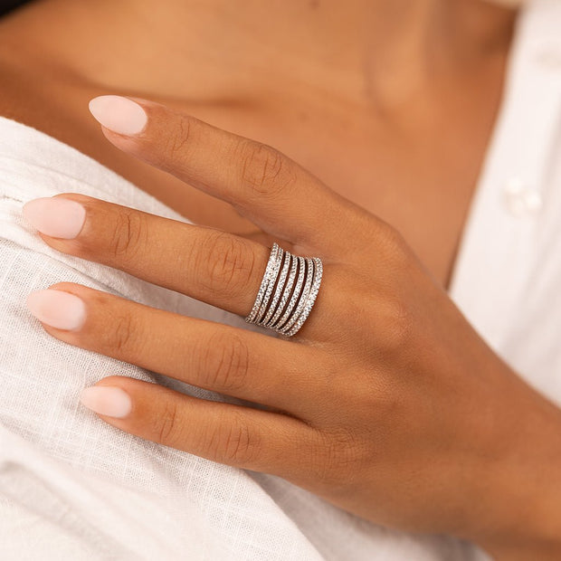 Sterling Silver CZ Multi-Row Statement Ring