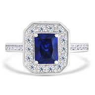 Sterling Silver Emerald Cut Sapphire CZ Cocktail Ring