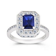 Sterling Silver Emerald Cut Sapphire CZ Cocktail Ring