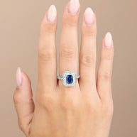Sterling Silver Emerald Cut Sapphire CZ Cocktail Ring