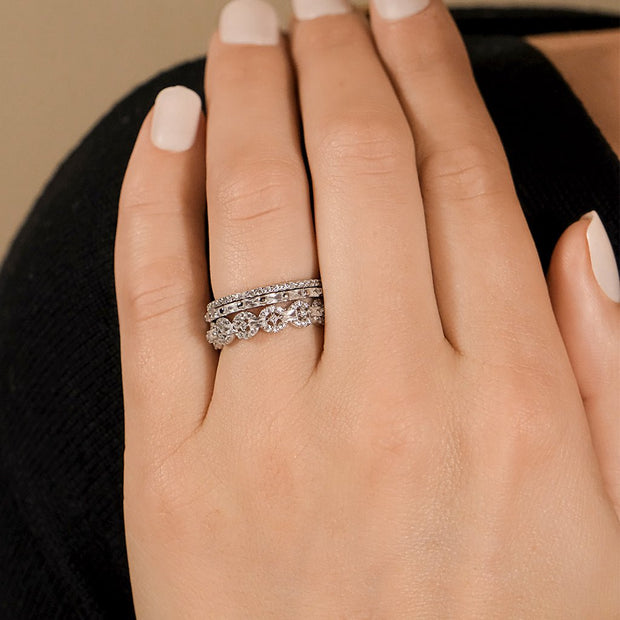 Sterling Silver Melody CZ Bezel Ring Set of 3