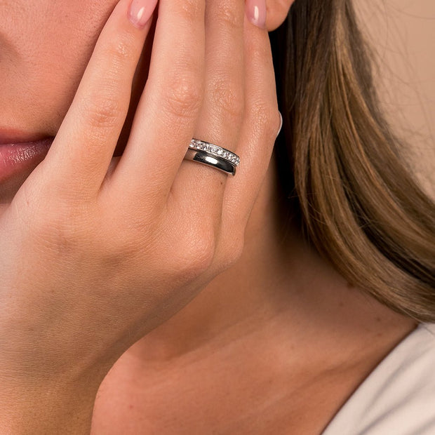 Sterling Silver Jackie CZ Stacking Ring Set of 2