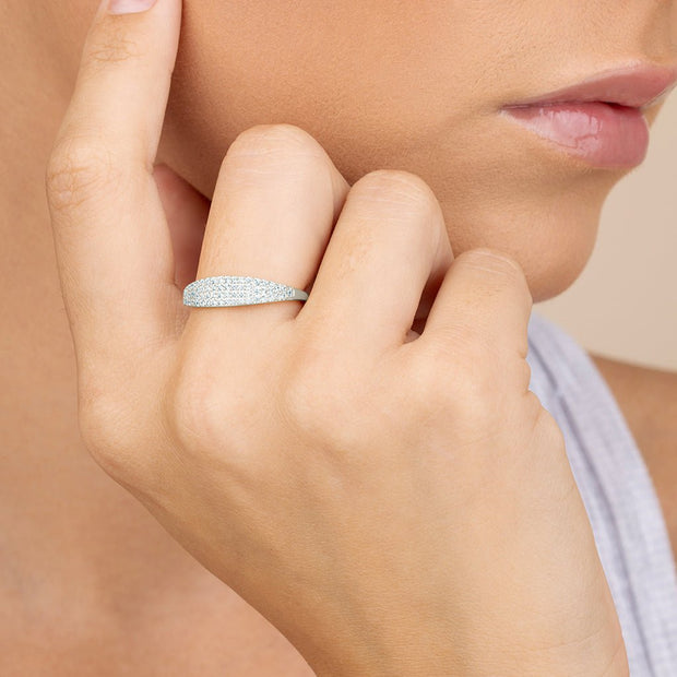 Sterling Silver Pave Signet Ring
