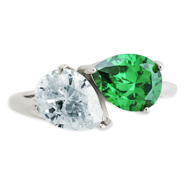 Sterling Silver Pear Toi et Moi Ring
