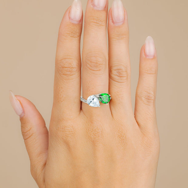 Sterling Silver Pear Toi et Moi Ring