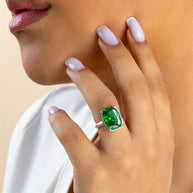 Sterling Silver Elongated Cushion Emerald CZ Cocktail Ring