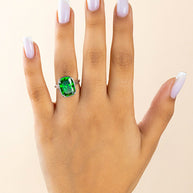 Sterling Silver Elongated Cushion Emerald CZ Cocktail Ring