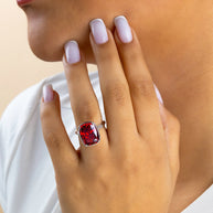 Sterling Silver Elongated Cushion Garnet CZ Cocktail Ring
