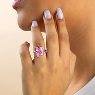 Sterling Silver Elongated Cushion Pink Sapphire CZ Cocktail Ring