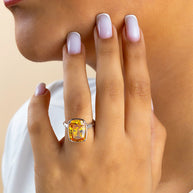 Sterling Silver Elongated Cushion Canary CZ Cocktail Ring