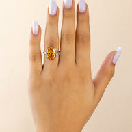 Sterling Silver Elongated Cushion Canary CZ Cocktail Ring