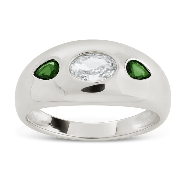 Sterling Silver Triple-Stone Tapered Dome Ring
