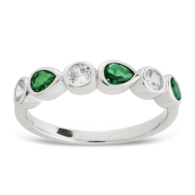 Sterling Silver Pear and Round Bezel-Set Ring