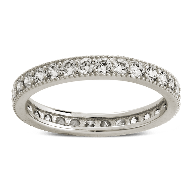 Sterling Silver 3mm Thin CZ Band Ring