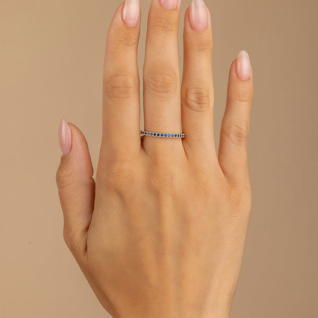 Sterling Silver 2.5mm Thin Sapphire CZ Band Ring