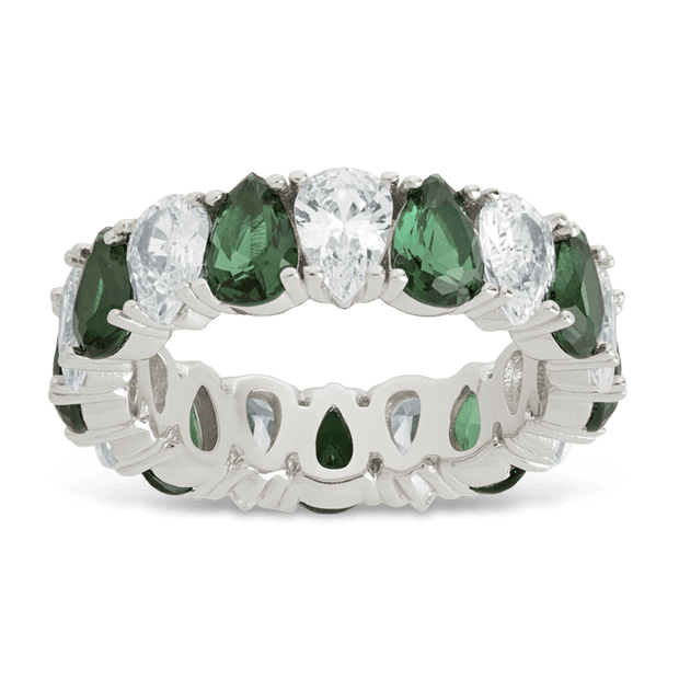 Sterling Silver Pear Cut Emerald CZ Celebration Band Ring