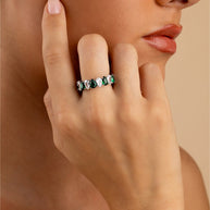 Sterling Silver Pear Cut Emerald CZ Celebration Band Ring