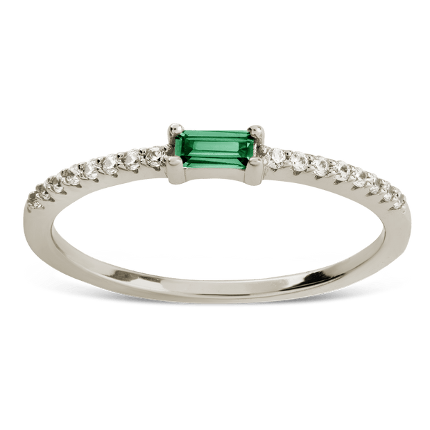 Sterling Silver Thin Emerald CZ Stacking Birthstone Ring