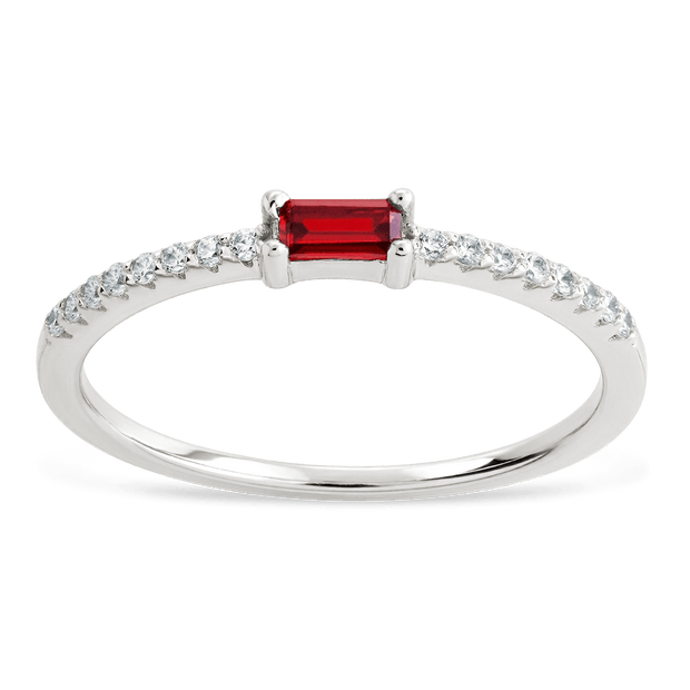 Sterling Silver Thin Garnet CZ Stacking Birthstone Ring
