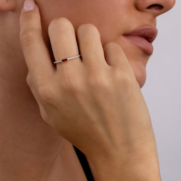 Sterling Silver Thin Garnet CZ Stacking Birthstone Ring