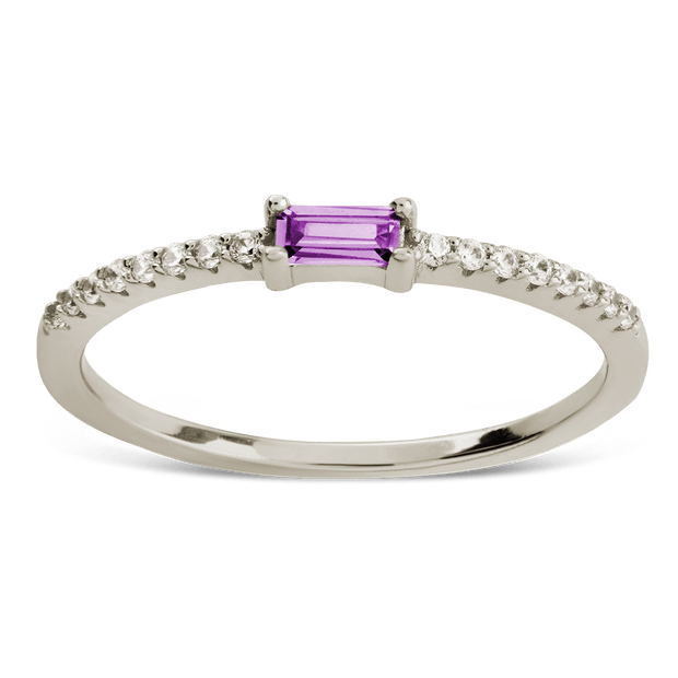 Sterling Silver Thin Amethyst CZ Stacking Birthstone Ring