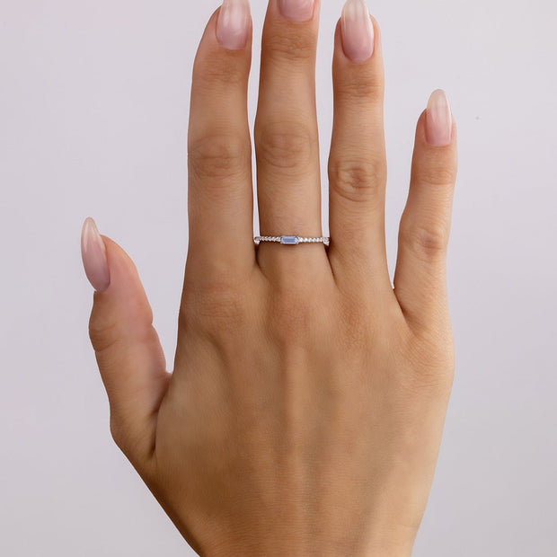 Sterling Silver Thin Aquamarine CZ Stacking Birthstone Ring