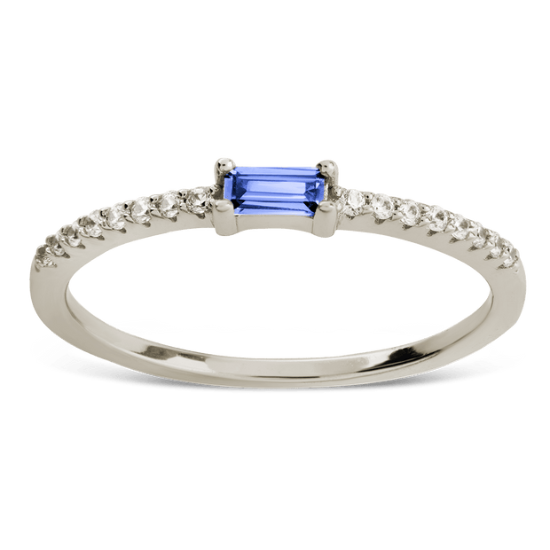 Sterling Silver Thin Aquamarine CZ Stacking Birthstone Ring