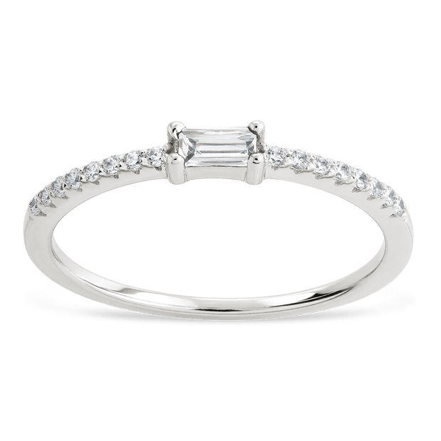 Sterling Silver Thin Clear CZ Stacking Birthstone Ring