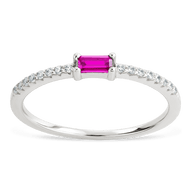 Sterling Silver Thin Ruby CZ Stacking Birthstone Ring