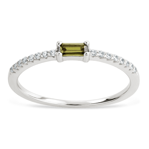 Sterling Silver Thin Peridot CZ Stacking Birthstone Ring