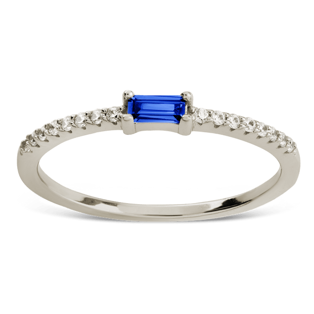 Sterling Silver Thin Sapphire CZ Stacking Birthstone Ring