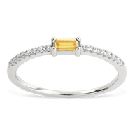 Sterling Silver Thin Citrine CZ Stacking Birthstone Ring